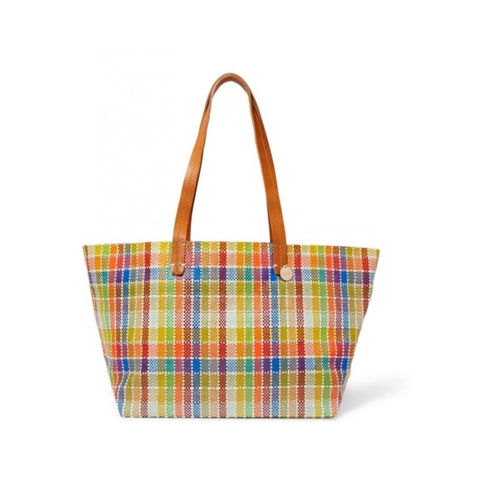 Clare V.  Summer Tote Rainbow Plaid Woven Shoulder Bag